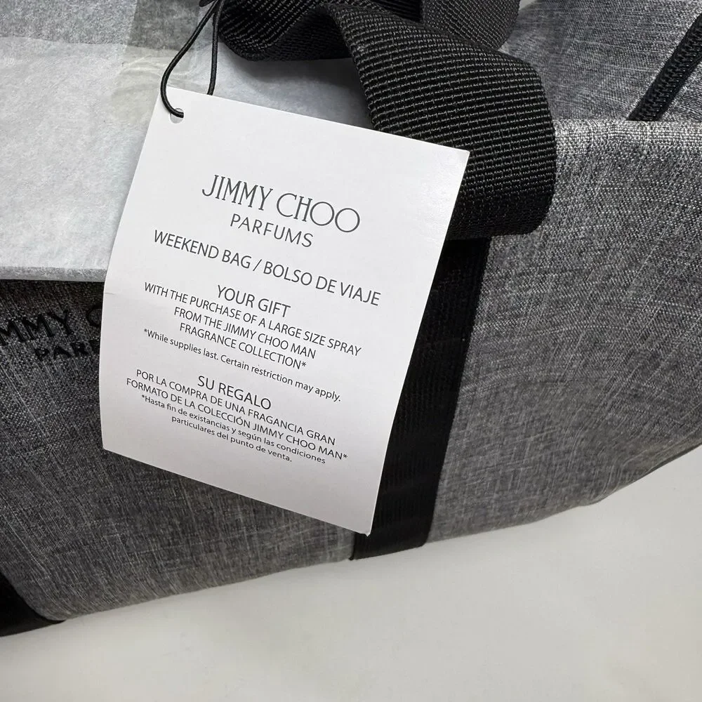 Jimmy Choo Gray & Black Large Travel Weekender Gym Zip Shoulder Duffle Bag New